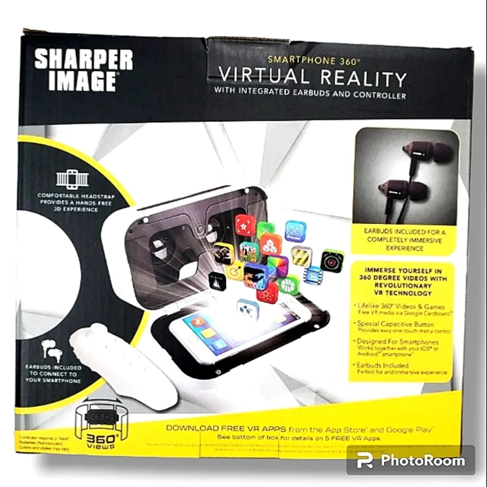 NWOT Sharper Image Black & White Smartphone 360° Virtual Reality Head Set